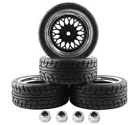 GDOOL Juego de 4 ruedas de cubo de 12 mm y neumáticos de 62 mm 1:8 1:10 1:12 Off Road RC Cars Juego de neumáticos de goma para HSP 94122 94123 94103 3850 3851 FW06 RC Cars (negro)