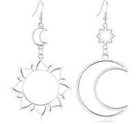 Gdpaddy Pendientes colgantes ligeros bohemios grandes y largos asimétricos con diseño de sol y luna para mujer, Grande, Metal, Sin piedra preciosa
