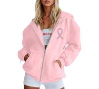 Gdqzzeaiix Hoodie Mujer,Sudaderas y Sudaderas para Mujer para Uso Informal, Estilo con Cremallera y Estampado de Cinta de concientización sobre el cáncer de Mama, Comodidad Durante Todo el año