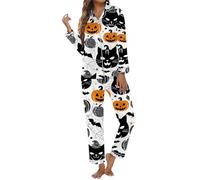 Gdqzzeaiix Pijama Entero Mujer,de Halloween con Estampado de Manga Larga y Botones, con Pantalones cómodos para una Noche de Dormir acogedora y Relajante.