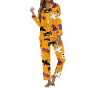 Gdqzzeaiix Pijama Largo Mujer,de Halloween con Estampado de Manga Larga y Botones, con Pantalones cómodos para una Noche de Dormir acogedora y Relajante.