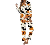 Gdqzzeaiix Pijama Mujer OtoñO,de Manga Larga con Estampado de Halloween, Cuello Abotonado y Pantalones cómodos para una Noche de Dormir acogedora y Relajante.