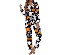 Gdqzzeaiix Pijama Parejas,de Halloween con Estampado de Manga Larga y Botones, con Pantalones cómodos para una Noche de Dormir acogedora y Relajante.
