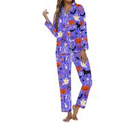 Gdqzzeaiix Pijamas Mujer OtoñO,de Halloween con Estampado de Manga Larga y Botones, con Pantalones cómodos para una Noche de Dormir acogedora y Relajante.