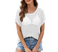 Gdqzzeaiix Vestido Piscina Mujer,Blusa de Ganchillo a Mano de Color sólido para Mujer Blusa de Traje de baño de Punto con Mangas Sueltas de Talla Grande