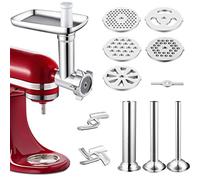 Gdrtwwh Accesorio para molinillo de alimentos de metal compatible con todos los mezcladores de soporte KitchenAid y mezclador de soporte PHISINIC, incluye 3 tubos de embutido de salchichas