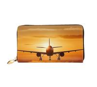 GDSHJKLW Aircraft Plane At Sunset - Carteras de cuero con cremallera alrededor de las mujeres, impermeable, tarjetero de crédito con soporte para teléfono, monedero de viaje para mujer