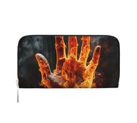 GDSHJKLW Cartera para mujer, diseño de llamas de fuego, con cremallera alrededor de la mano, de piel sintética, para teléfono, tarjetero, organizador para mujeres y mujeres, color negro, talla única,
