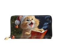 GDSHJKLW Carteras de piel con cremallera alrededor de lindos gatos cantando villancicos de Navidad, monedero impermeable para tarjetas de crédito con soporte para teléfono, monedero de viaje para