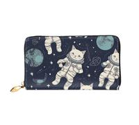 GDSHJKLW Fun Cat Astronaut - Carteras de piel con cremallera alrededor de las mujeres, impermeables, tarjetero de crédito con soporte para teléfono, monedero de viaje para mujer