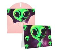 GDSHJKLW Green Alien1 - Tarjeta de felicitación en blanco con sobres, tarjetas de agradecimiento de 4 x 6 pulgadas, tarjetas de notas para todas las ocasiones, color rosa para Navidad, vacaciones