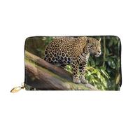 GDSHJKLW Jaguar Cat On Tree Trunk Waterfall - Carteras de cuero con cremallera alrededor de las mujeres, monedero impermeable para tarjetas de crédito con soporte para teléfono, monedero de viaje para