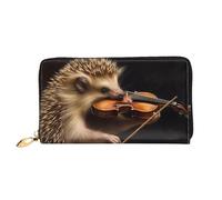 GDSHJKLW Monedero de piel con cremallera alrededor de Animal Hedgehog Music Violin para mujer, impermeable, con soporte para teléfono, monedero de viaje para mujer