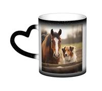 GDSHJKLW Tazas de café de cerámica de 325 ml que cambian de color, taza de café personalizada, taza de té, taza de té Collie perro y caballo juntos, tazas de café geniales para hombres y mujeres