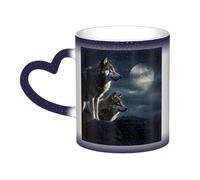 GDSHJKLW Tazas de café de cerámica de 325 ml que cambian de color, taza de café personalizada, taza de té, lobos a la luz de la luna, tazas de café geniales para hombres y mujeres, regalo divertido