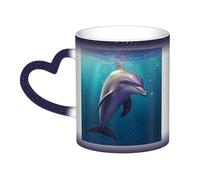 GDSHJKLW Tazas de café de cerámica de 325 ml que cambian de color, taza de café personalizada, taza de té, lindo animal marino, delfín, tazas de café geniales para hombres y mujeres, regalo divertido