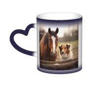 GDSHJKLW Tazas de café de cerámica de 325 ml que cambian de color, taza de café personalizada, taza de té, taza de té Collie perro y caballo juntos, tazas de café geniales para hombres y mujeres