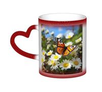 GDSHJKLW Tazas de café de cerámica de 325 ml que cambian de color, taza de café personalizada, taza de té, mariposa en margarita, tazas de café geniales para hombres y mujeres, regalo divertido