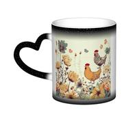 GDSHJKLW Tazas de café de cerámica de 325 ml que cambian de color, taza de café personalizada, taza de té, gallina, mariposas voladoras, entre flores, tazas de café geniales para hombres y mujeres