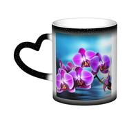 GDSHJKLW Tazas de café de cerámica de 325 ml que cambian de color, taza de café personalizada, taza de té, hermosa orquídea, tazas de café frescas para hombres y mujeres, regalo divertido