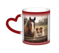 GDSHJKLW Tazas de café de cerámica de 325 ml que cambian de color, taza de café personalizada, taza de té, taza de té Collie perro y caballo juntos, tazas de café geniales para hombres y mujeres