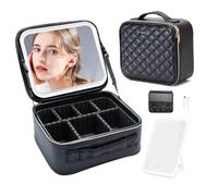 Gdsshuhung Bolsa de maquillaje de viaje, estuche grande con separadores ajustables, organizador portátil de cosméticos con soporte para brochas para mujeres y artistas de maquillaje (cuadrícula negra)
