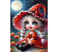 GDYEEH DIY 5D Big Eyes Elf Girl Diamond Art Kits, Round Full Drill Sparkling Moon Diamond Painting Picture, Poppy Diamond Painting Art Kits Craft for Adults Beginners, Home Wall Decor 12x16 inch