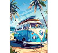 GDYEEH DIY 5D Bus Diamond Art Painting Kits, Surfing Full Round Drill Sparkling Diamond Painting Picture, Seaside Diamond Painting Art Craft Kits for Adults Beginners, Home Wall Decor 30x40cm