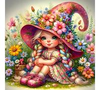 GDYEEH DIY 5D Cartoon Elf Baby Diamond Art Kits, Round Full Drill Sparkling Colourful Flowers Diamond Painting Picture, Diamond Painting Art Kits Craft for Adults Beginners, Home Wall Decor 12x12 inch