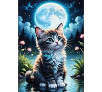 GDYEEH DIY 5D Cat Diamond Art Painting Kits, Moon Night Full Round Drill Sparkling Diamond Painting Picture, Dreamland Diamond Painting Art Craft Kits for Adults Beginners, Home Wall Decor 30x40cm