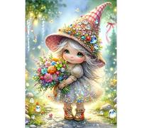 GDYEEH DIY 5D Elf Girl Diamond Art Painting Kits, Fantasy Full Round Drill Sparkling Diamond Painting Picture, Flowers Diamond Painting Art Craft Kits for Adults Beginners, Home Wall Decor 30x40cm