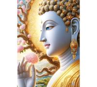 GDYEEH DIY 5D Fantasy Buddha Diamond Art Kits, Round Full Drill Sparkling Flowers Diamond Painting Picture, Dreamland Painting by Numbers Art Kits for Adults Beginners Home Wall Decor 12x16 inch