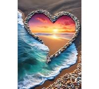 GDYEEH DIY 5D Heart Diamond Art Painting Kits, Sunset Full Round Drill Sparkling Diamond Painting Picture, Beach Diamond Painting Art Craft Kits for Adults Beginners, Home Wall Decor 30x40cm