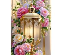 GDYEEH DIY 5D Peony Flowers Diamond Art Kits, Round Full Drill Sparkling Street Lamp Diamond Painting Picture, Flowers Diamond Painting Art Kits Craft for Adults Beginners, Home Wall Decor 12x16 inch