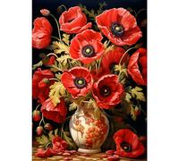 GDYEEH DIY 5D Poppy Flowers Diamond Art Kits, Round Full Drill Sparkling Poppy Diamond Painting Picture, Vase Diamond Painting Art Kits Craft for Adults Beginners, Home Wall Decor 12x16 inch