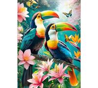 GDYEEH DIY 5D Toucan Diamond Art Painting Kit, Flowers Full Round Drill Sparkling Diamond Painting Picture, Birds Diamond Painting Art Craft Kits for Adults Beginners, Home Wall Decor 30x40cm