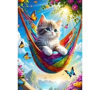 GDYEEH DIY Cat 5D Diamond Art Painting Kit, Hammock Full Round Drill Sparkling Diamond Painting Picture, Butterfly Diamond Painting Art Craft Kits for Adults Beginners, Home Wall Decor 30x40cm