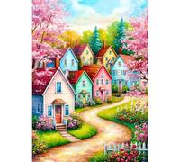 GDYEEH DIY Fairytale Town 5D Diamond Art Kits, Round Full Drill Colorful Houses Diamond Painting Picture, Wildflowers Painting by Numbers Art Kits for Adults Beginners Home Wall Decor 12x16 inch