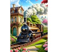 GDYEEH DIY Fantasy Train 5D Diamond Art Kits, Round Full Drill Sparkling Flowers Diamond Painting Picture, Steam Train Painting by Numbers Art Kits for Adults Beginners Home Wall Decor 12x16 inch