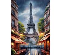 GDYEEH Eiffel Tower Diamond Art Painting Kits, 5D DIY Raining Full Round Drill Sparkling Diamond Painting Picture, Street Diamond Painting Art Craft Kits for Adults Beginners Home Wall Decor 30x40cm