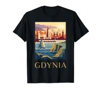 Gdynia Polonia Vintage Retro Puerto Costero Arte de Viaje Camiseta