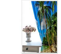 GDYRYD Cortinas Aislantes Termicas Ventana 2 Piezas con Ojales, 3D Cielo Azul, Nubes Blancas, Lago, Cocoteros. Patrón Cortinas Opacas para Habitacion Y Dormitorio Infantil Decoración De La Ventana 10