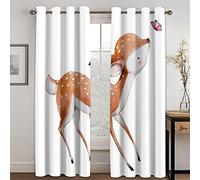 GDYRYD Cortinas Aislantes Termicas Ventana 2 Piezas con Ojales, 3D Lindo Ciervo Sika De Dibujos Animados Patrón Cortinas Opacas para Habitacion Y Dormitorio Infantil Decoración De La Ventana 100x214c