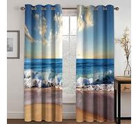 GDYRYD Cortinas Aislantes Termicas Ventana 2 Piezas con Ojales, 3D Vista Al Mar con Olas Azules Patrón Cortinas Opacas para Habitacion Y Dormitorio Infantil Decoración De La Ventana 55x140cm