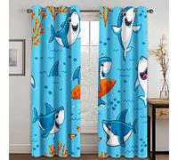 GDYRYD Cortinas Aislantes Termicas Ventana para Infantil 2 Piezas con Ojales 125x300cm 3D Tiburón Azul De Dibujos Animados Patrón Cortinas Opacas Habitacion Salón Dormitorio Decoración De La Ventana
