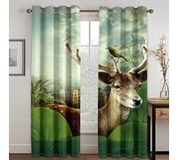 GDYRYD Cortinas Habitacion Dormitorio 3D Ciervo Animal Verde Patrón Cortinas Opacas Termicas Aislantes Frío Y Calor Reduccion Ruido Proteccion Intimidad para Hogar, 2 Paneles 55x140cm
