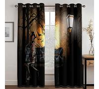 GDYRYD Cortinas Opacas para Ventanas Salon - Impresión Esqueleto De Murciélago Aterrador 3D 55x140cm 2 Piezas Cortinas De Salon con Ojales Termicas Reduccion Ruido para Ventana Dormitorio Habitacion