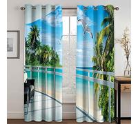 GDYRYD Cortinas Opacas para Ventanas Salon - Impresión Océano Azul, Bosques Verdes 3D 100x214cm 2 Piezas Cortinas De Salon con Ojales Termicas Reduccion Ruido para Ventana Dormitorio Habitacion Decor