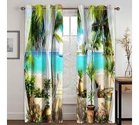 GDYRYD Cortinas Salon Dormitorio Modernas Impresión Digital Plantas Verdes Y Arte Marino 3D Cortinas Ventana Opacas Termicas Aislantes Frio Y Calor con Ojales, Reduccion Ruido 125x300cm 2 Piezas