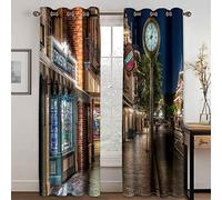 GDYRYD Cortinas Salon Modernas 2 Piezas 70x245cm - Impresión Digital Escena Nocturna De Una Calle De La Ciudad 3D Cortinas Habitacion Niña Niño Infantiles - Cortinas Opacas Termicas Aislantes Frio Y
